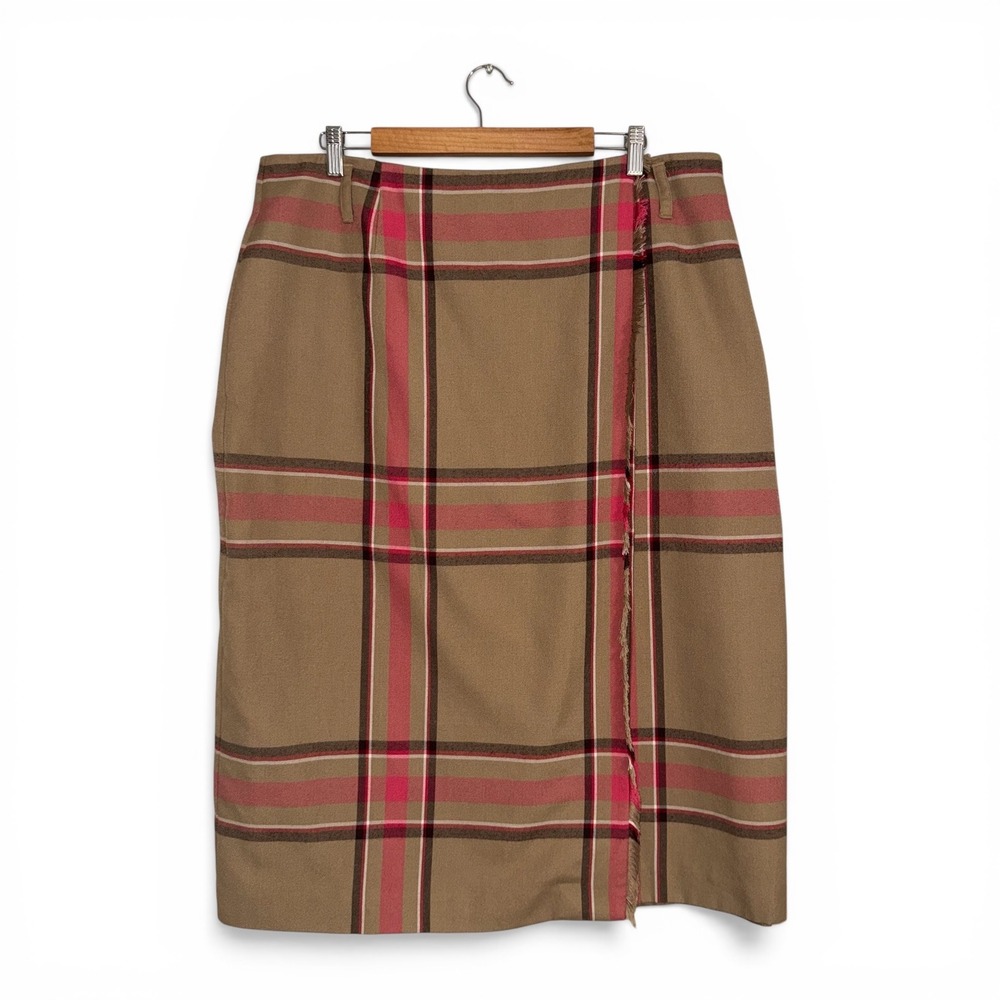 Evan-Picone Woman Vintage Tan Plaid Faux Wrap Midi Skirt Size 18W Plus Size - Picture 2 of 8